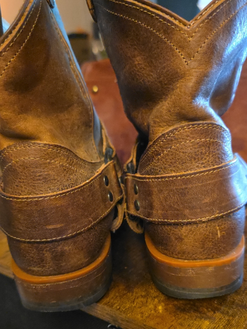 Women’s Brown Leather Harness Boots, Size 7 1/5 - Picture 13 of 16